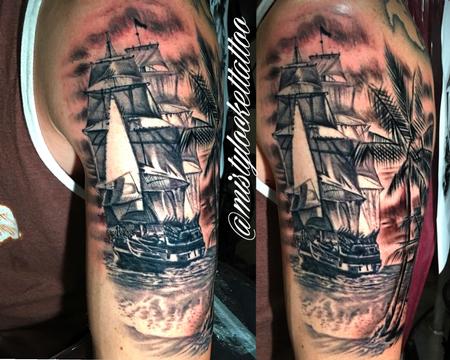 Tattoos - Black and grey pirate ship - 132214